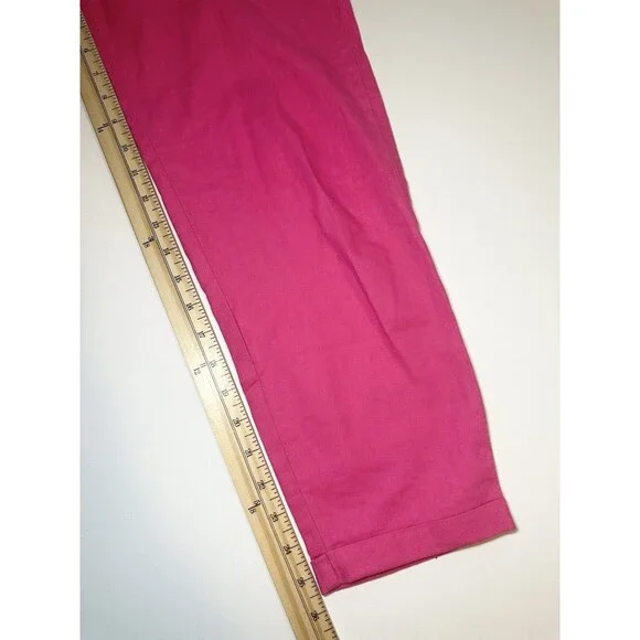 J. Crew Hot Pink Linen Blend Pull On Drawstring Elastic Waist Ankle Pant Women 2 - Picture 10 of 10